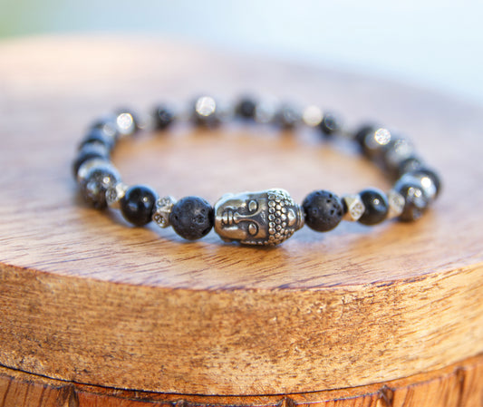 Collection la famara bracelet homme pierre de lave et obsidienne 8 mm