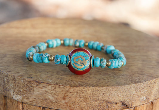 Bracelet homme en Pierres Naturelles Jaspe Océan & Perle Antique rouge