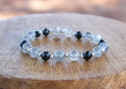 Bracelet femme perles labradorite et onyx facettées