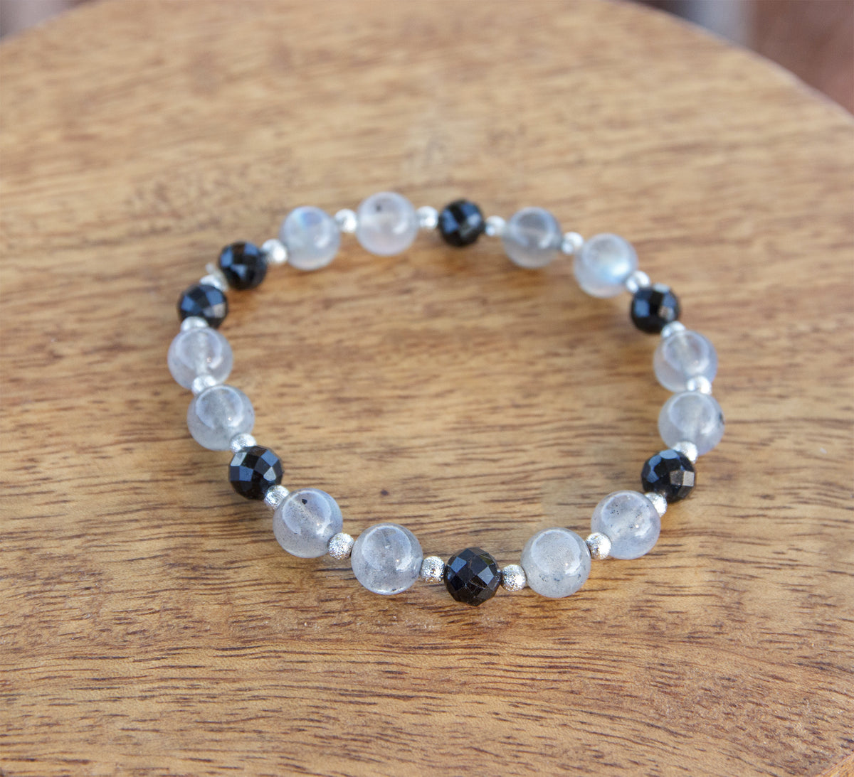 Bracelet femme perles labradorite et onyx facettées