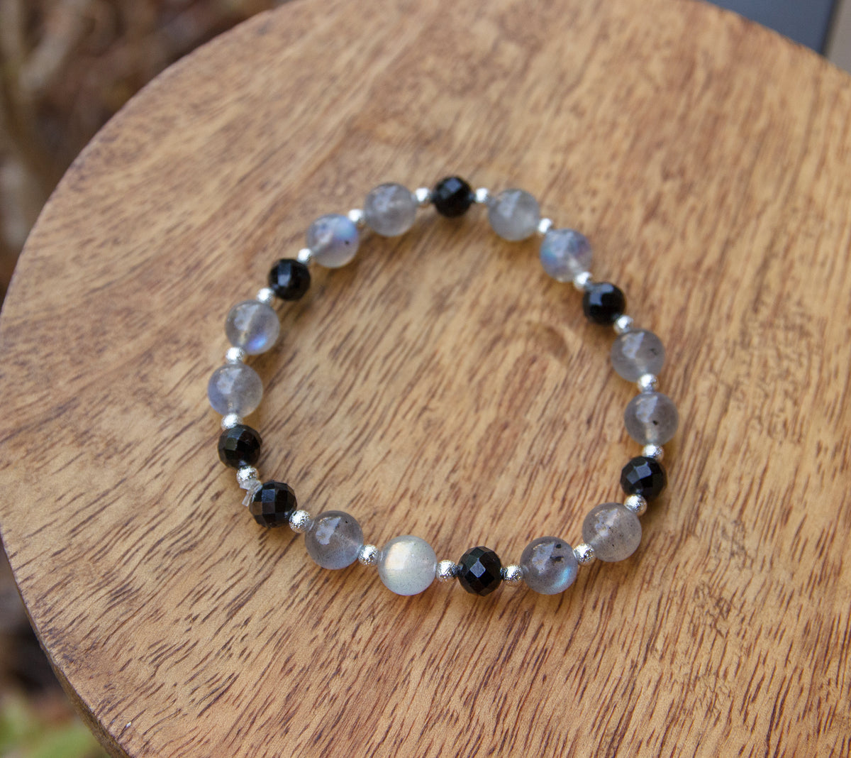Bracelet femme perles labradorite et onyx facettées