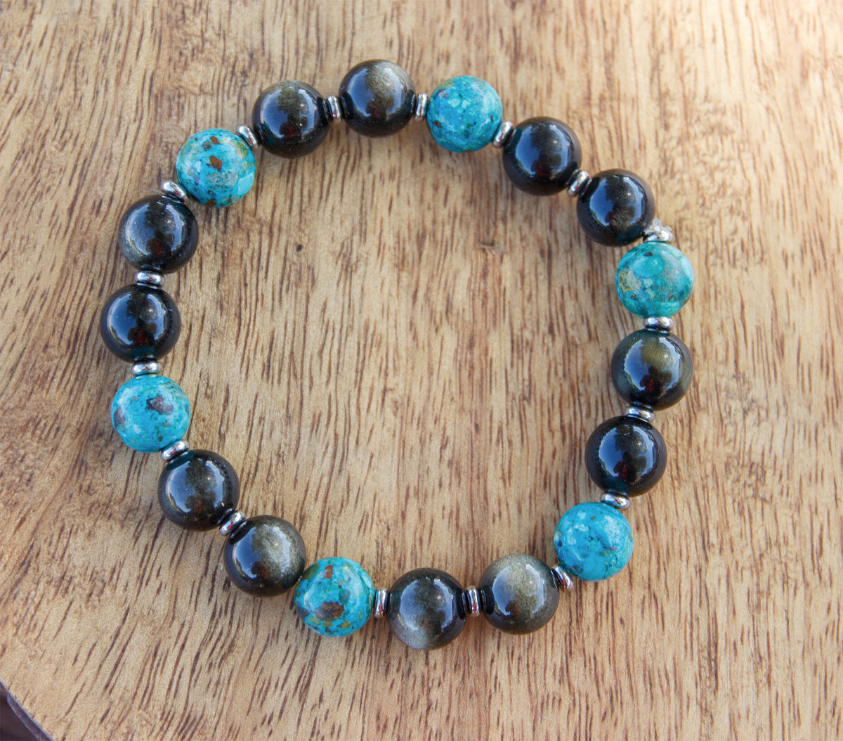 bracelet perles homme obsidienne et howlite turquoise (qualité AAA)