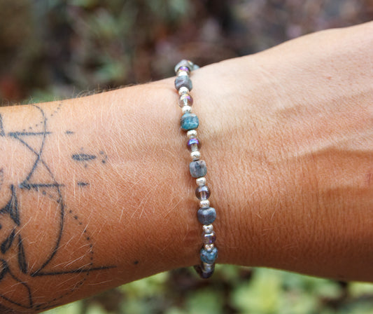 Bracelet Femme Turquoise d'Afrique 4mm & Abalone Perles en Verre Irisées