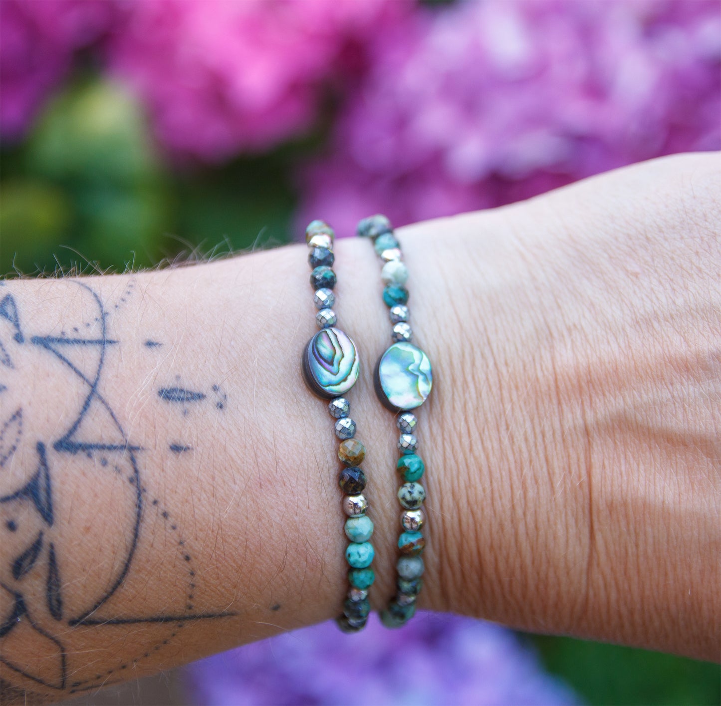Bracelet perle femme abalone et turquois d'afrique 4 mm