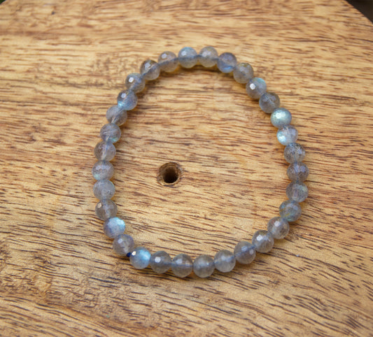 Bracelet femme perles labradorite facettée 6 mm (réservé Ségolène)