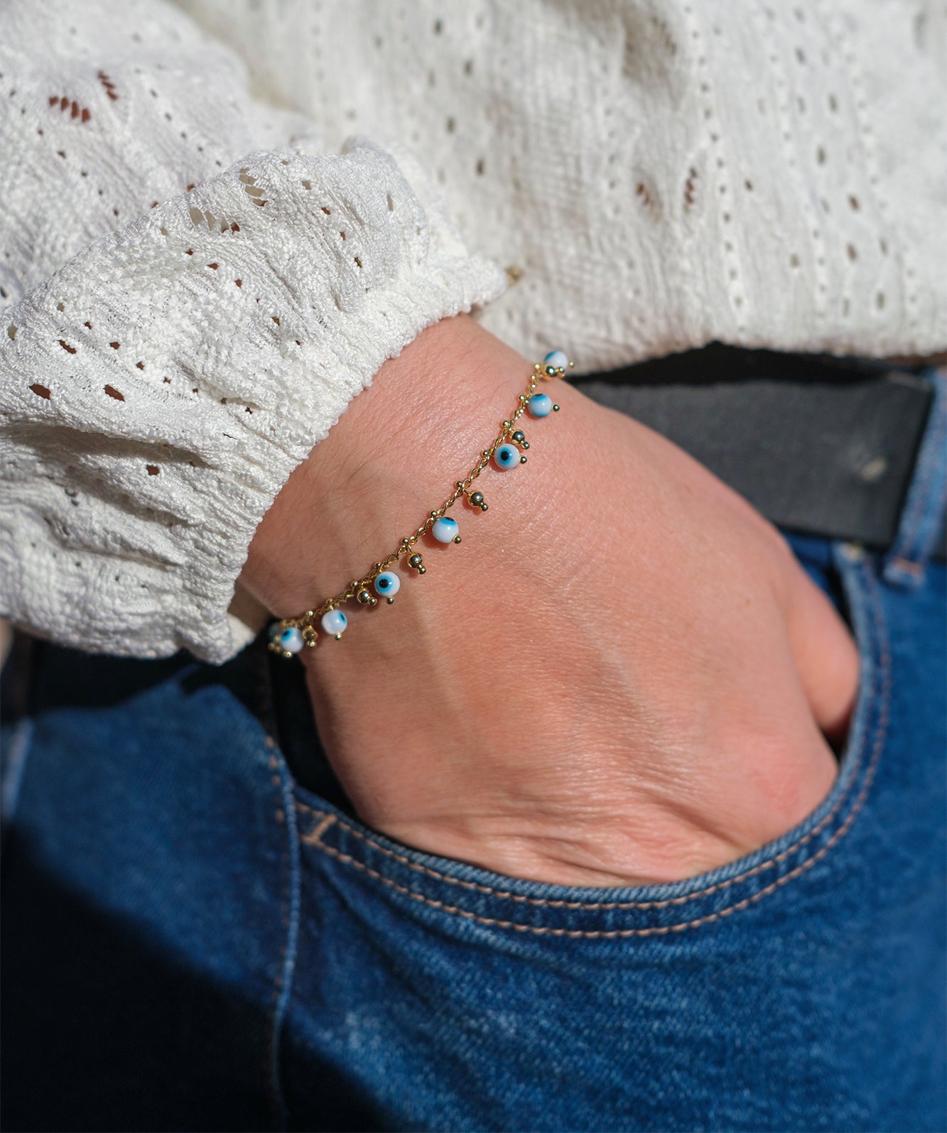 Bracelet femme chaine oeil + chaine d'extension en acier inoxydable - caurisandco