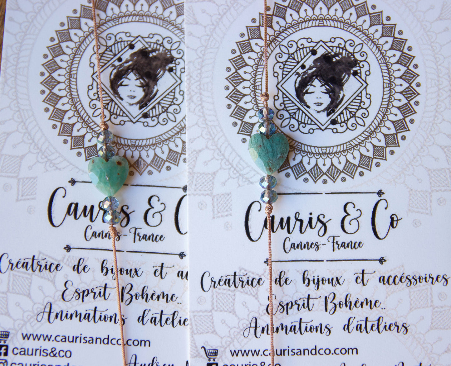 Bracelet Cœur en opale verte facettée 8mm Réglable Fait Main Cauris&Co - caurisandco