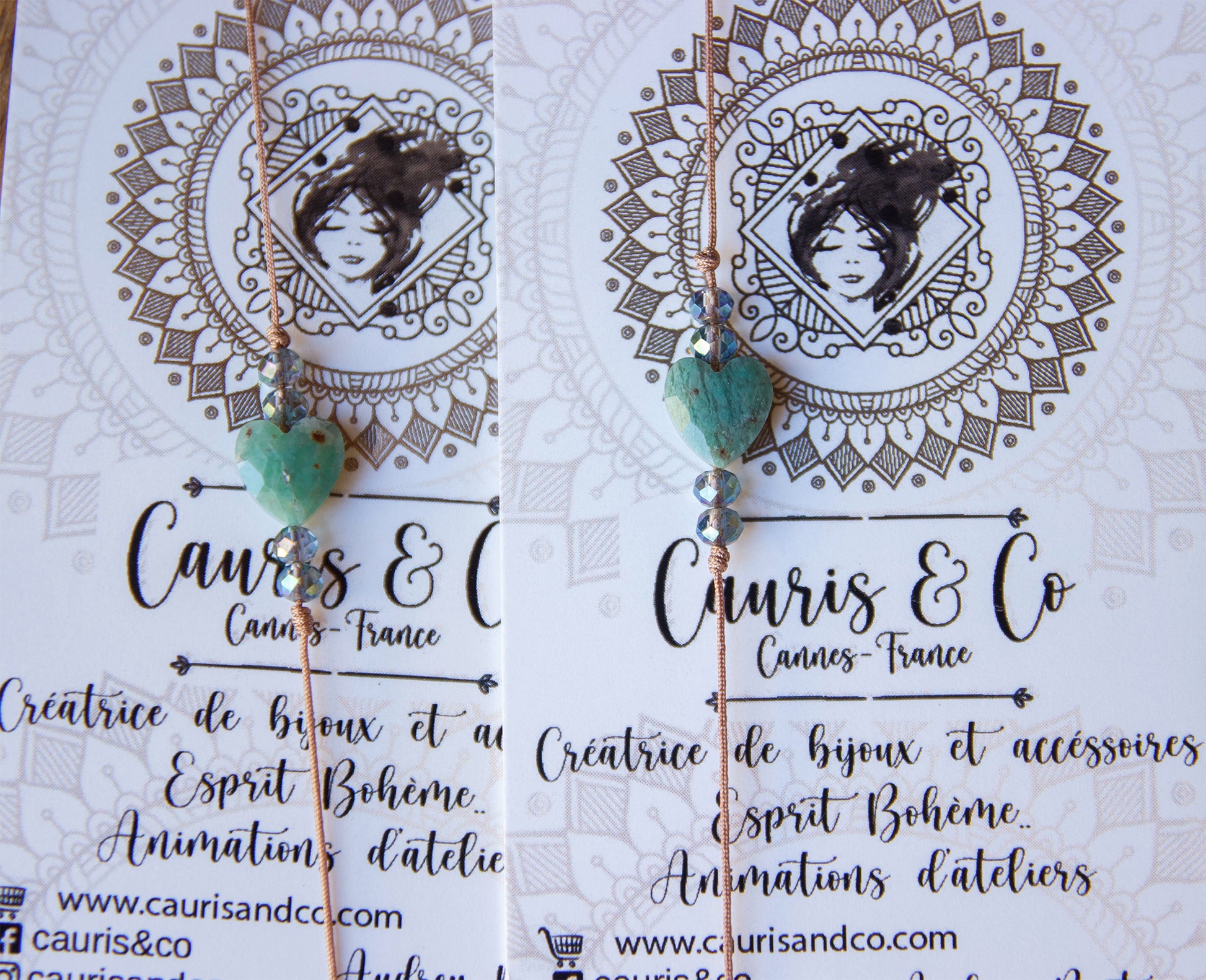 Bracelet Cœur en opale verte facettée 8mm Réglable Fait Main Cauris&Co - caurisandco