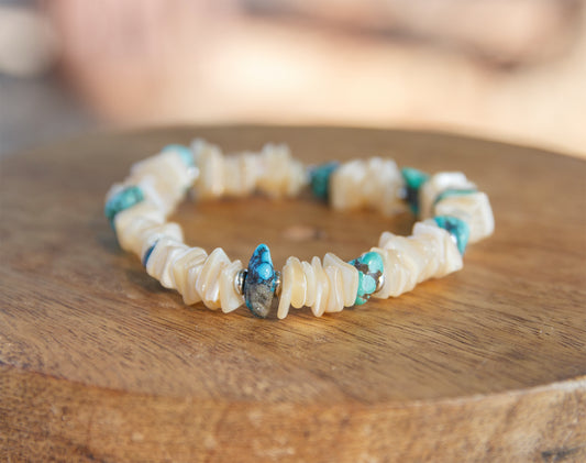 Bracelet Heishi Coquillage et imitation turquoise d'Afrique