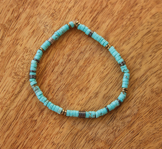 bracelet perles heishi howlite turquoise et hematite
