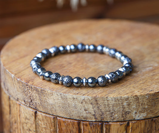 Bracelet perles homme hematite pierre de lave plaquée 4 mm - caurisandco