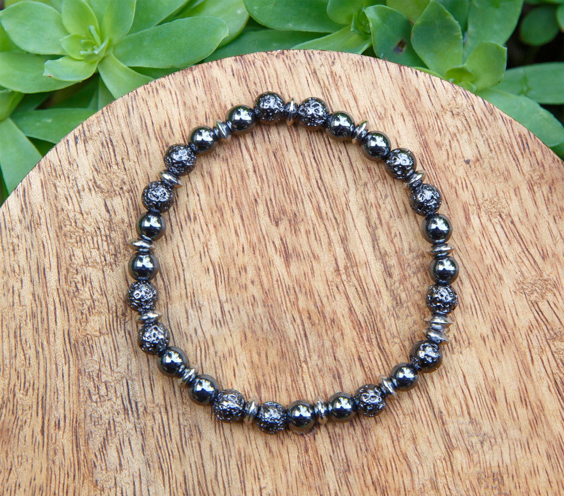 Bracelet perles homme hematite pierre de lave plaquée 4 mm - caurisandco