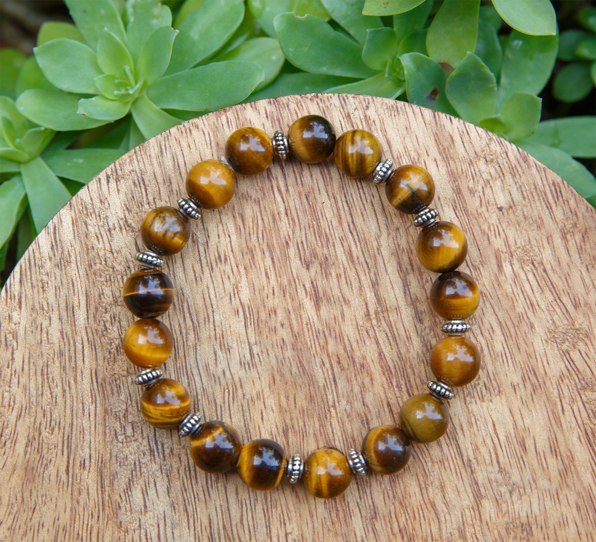 Bracelet Perles Œil de Tigre 10mm  Fait Main Pièce Unique - caurisandco
