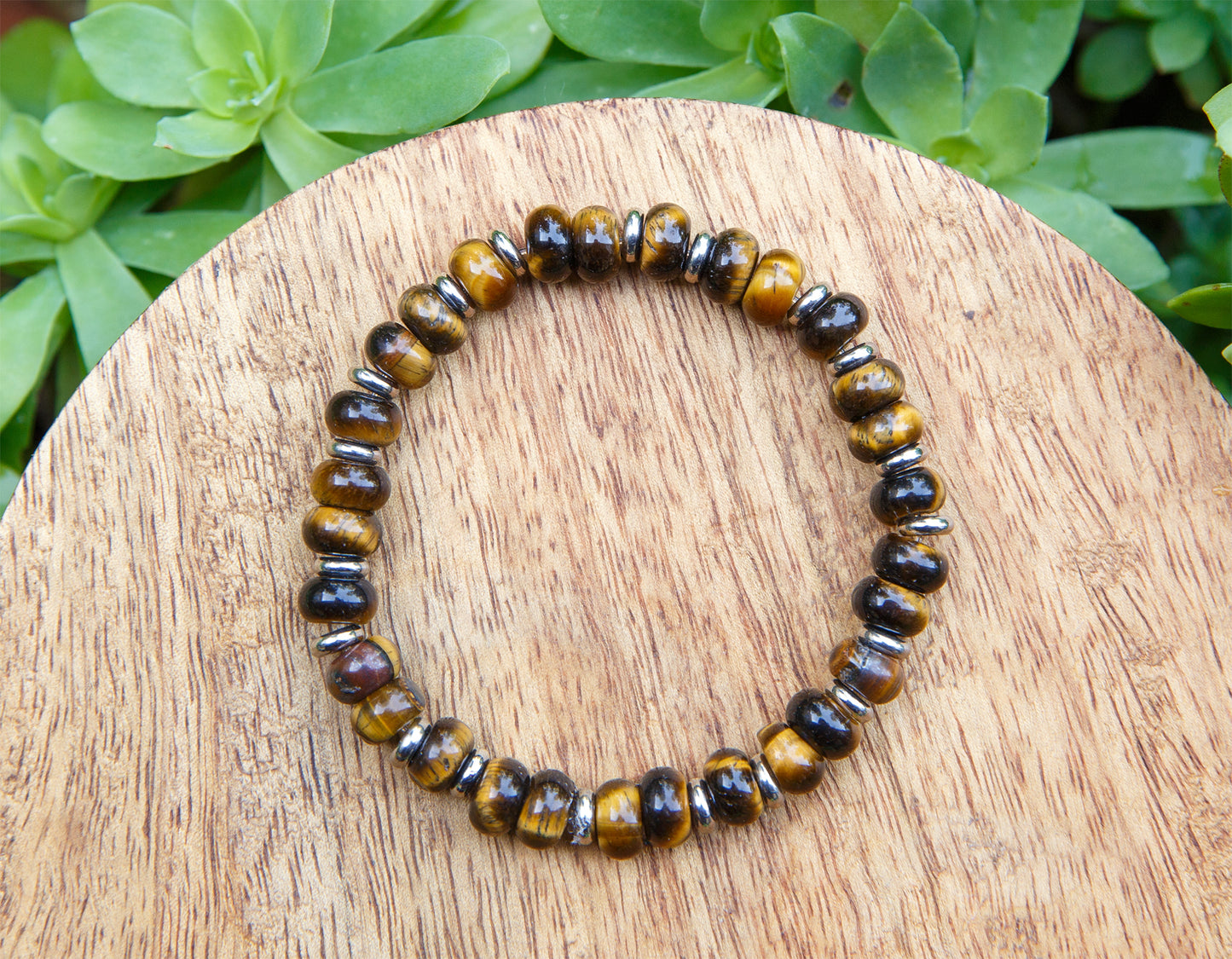 Bracelet perles en rondelle d'oeil de tigre de 8 mm - caurisandco