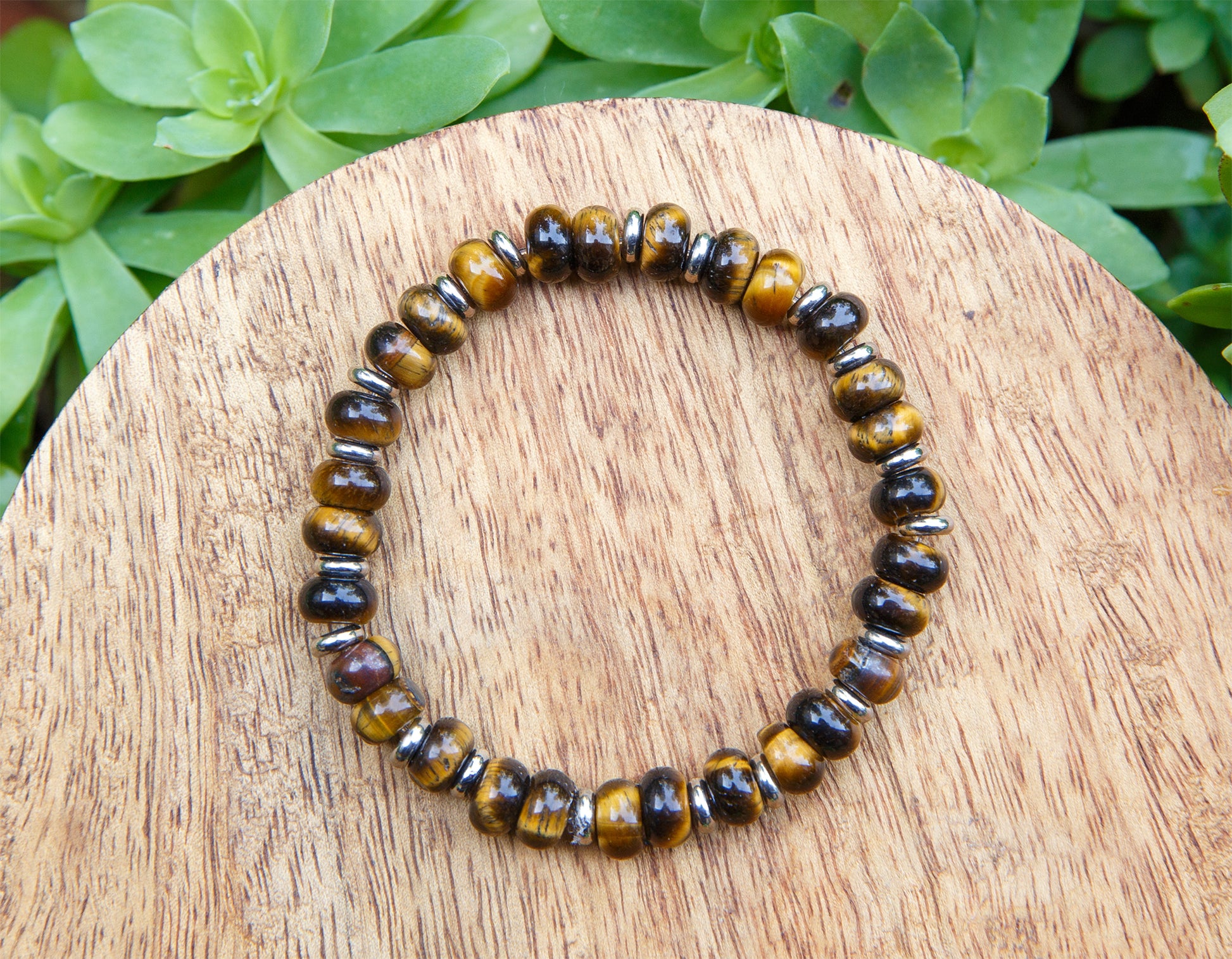 Bracelet perles en rondelle d'oeil de tigre de 8 mm - caurisandco