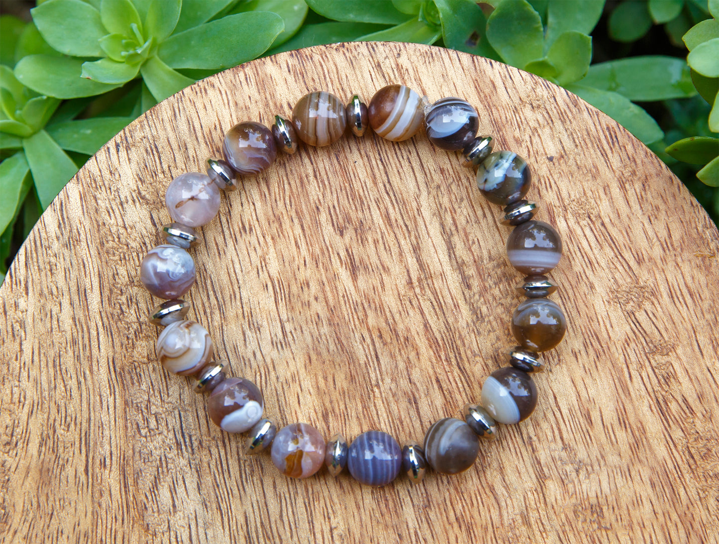 Bracelet en perles homme Agate du Botswana Fait Main Lithothérapie - caurisandco