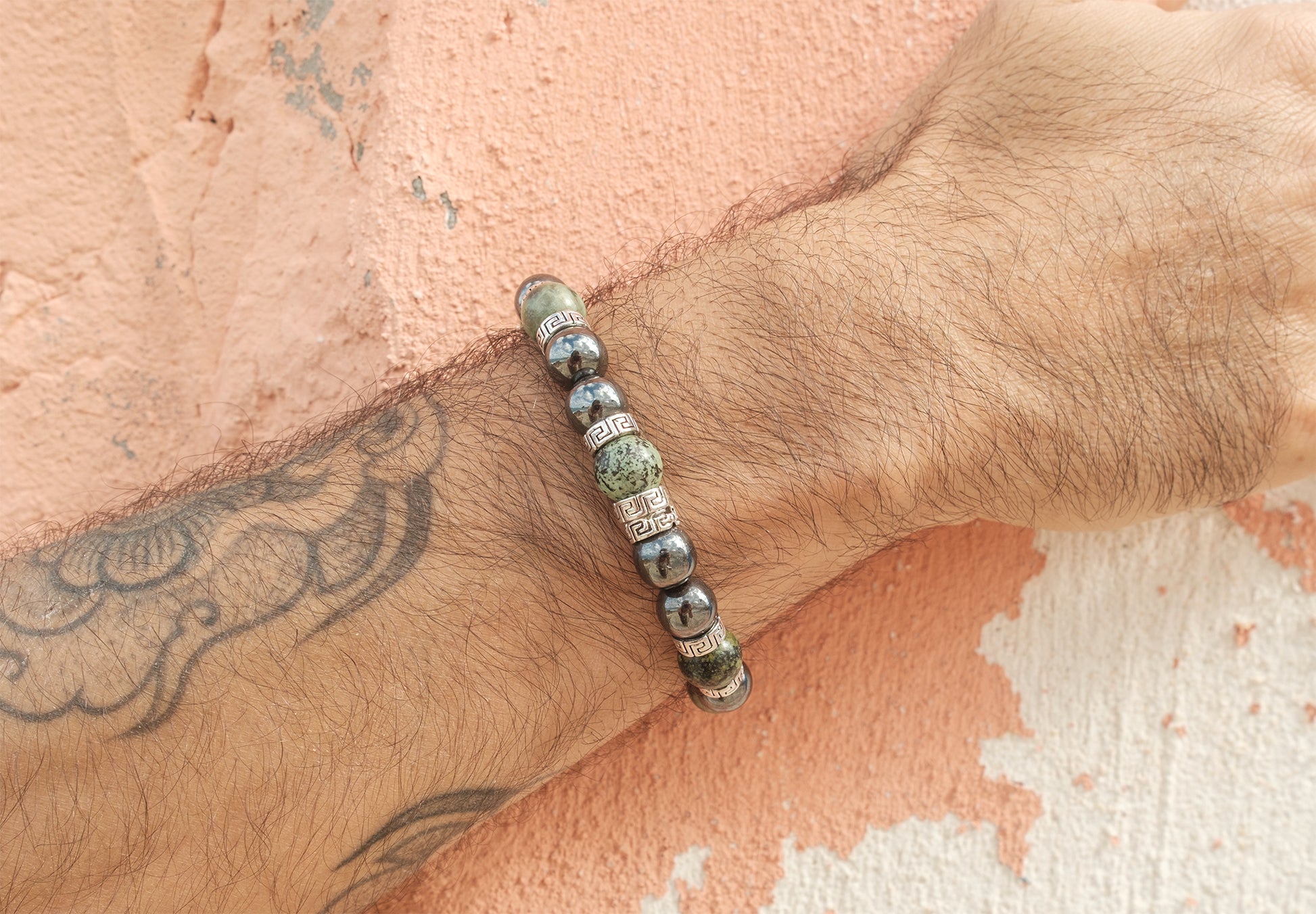 Bracelet homme hematite et turquoise d'afrique 10 mm - caurisandco