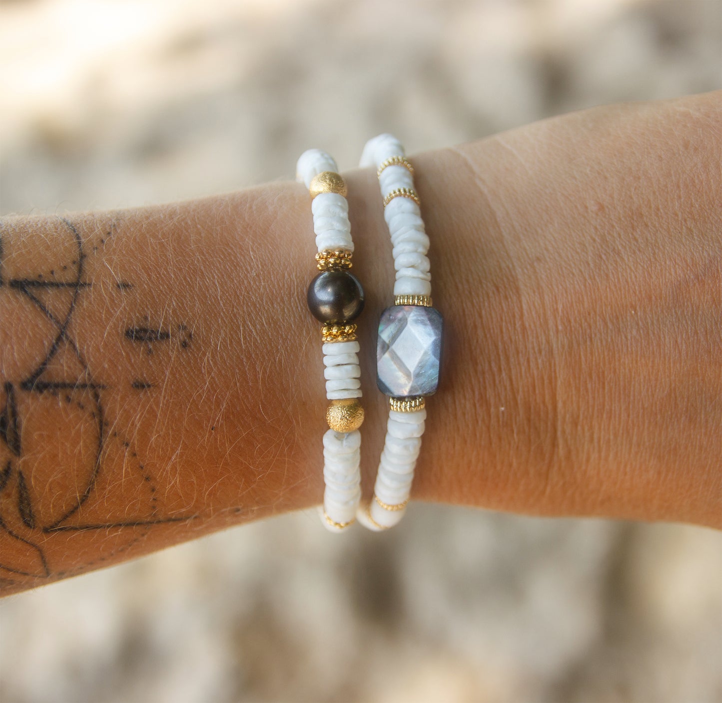 Bracelet Heishi Coquillage et nacre rectangulaire