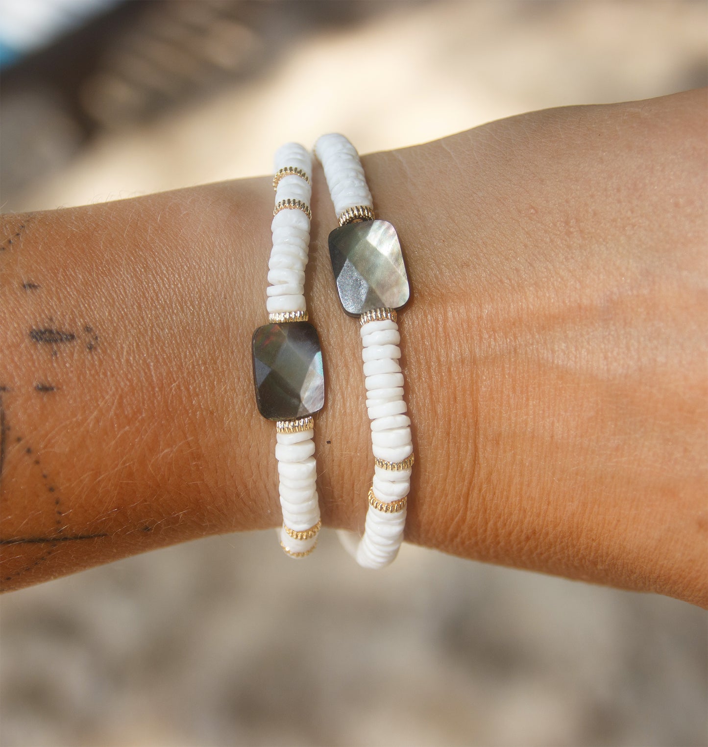 Bracelet Heishi Coquillage et nacre rectangulaire