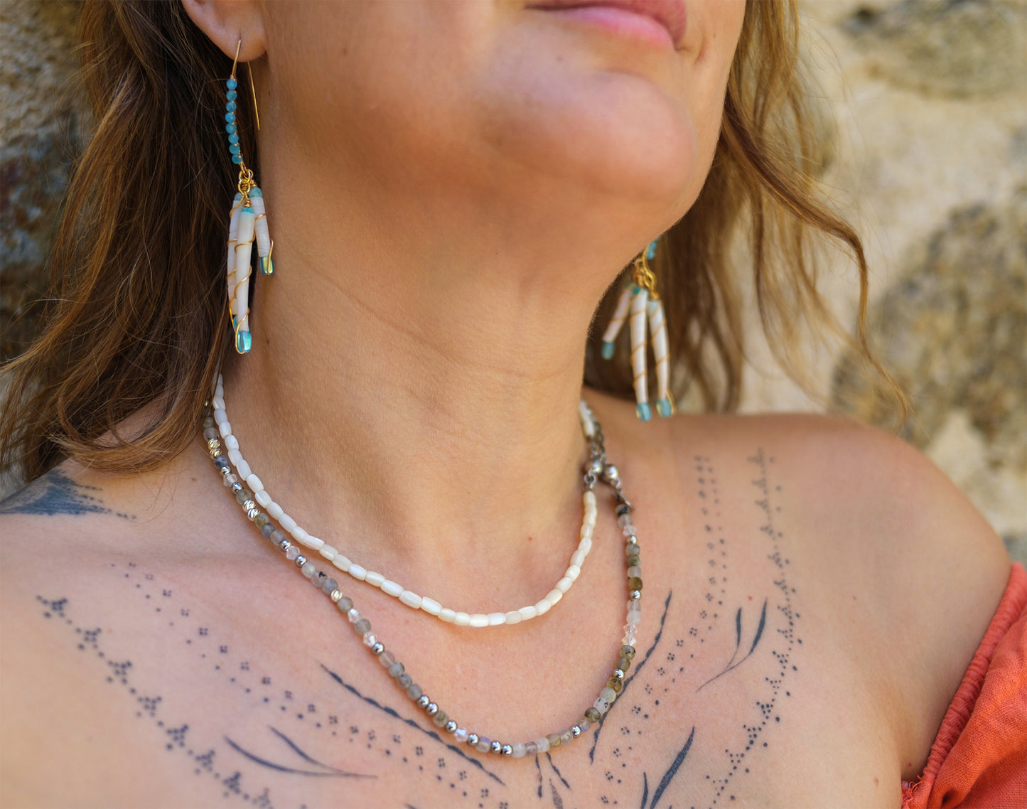Collier Femme Labradorite Facettée & Perle en Cristal  Pièce Unique Artisanale - caurisandco