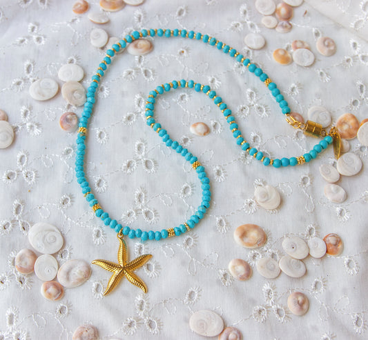 Collier Femme en Howlite Turquoise & Etoile de mer