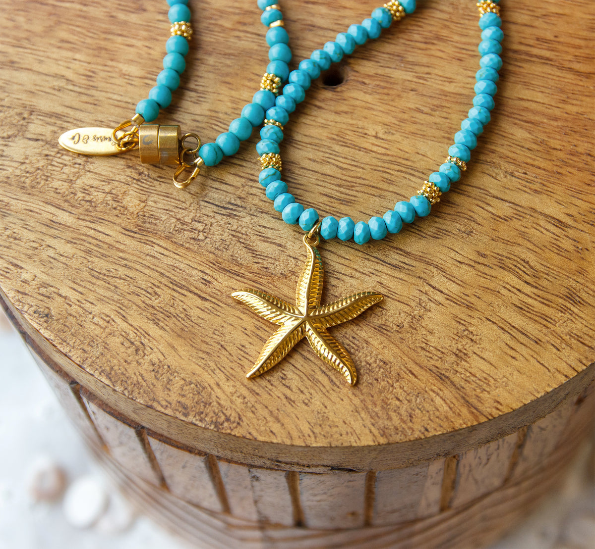 Collier Femme en Howlite Turquoise & Etoile de mer - caurisandco
