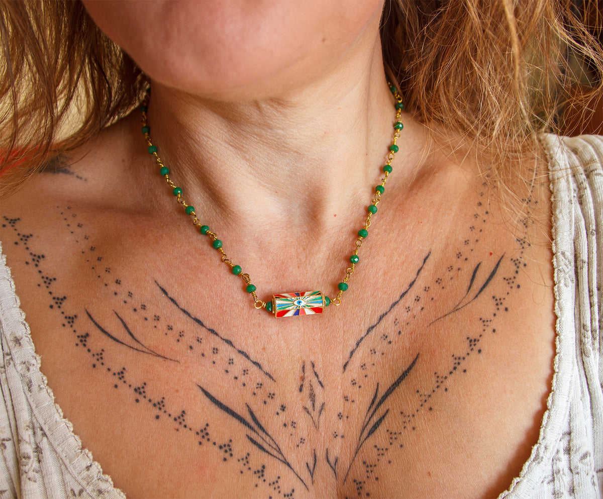 collier femme talisman perle oeil multicolore - caurisandco