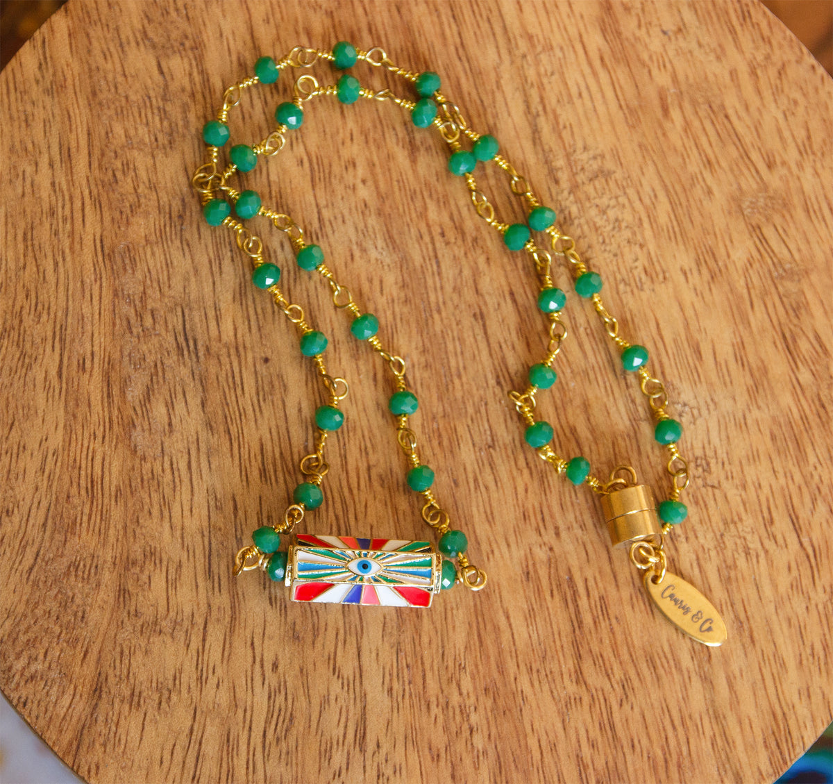 collier femme talisman perle oeil multicolore - caurisandco