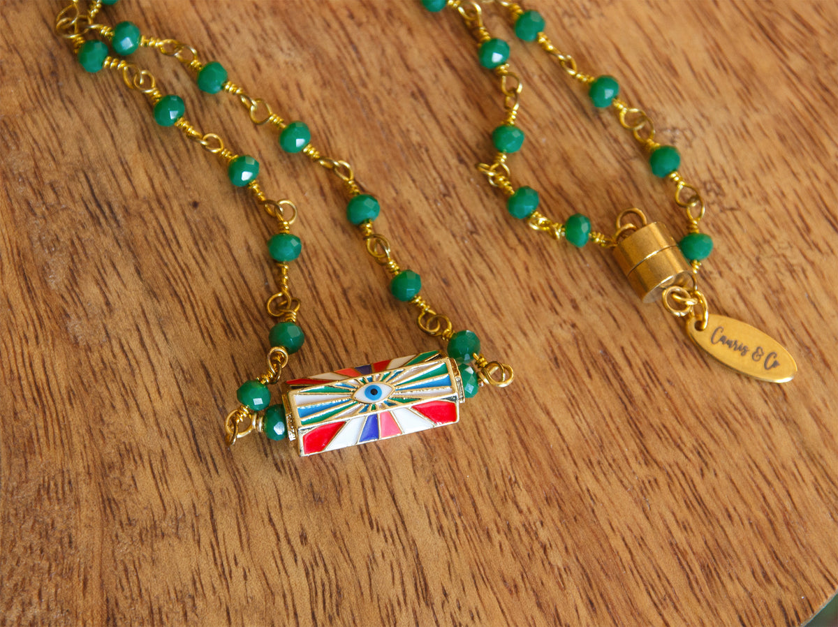 collier femme talisman perle oeil multicolore - caurisandco