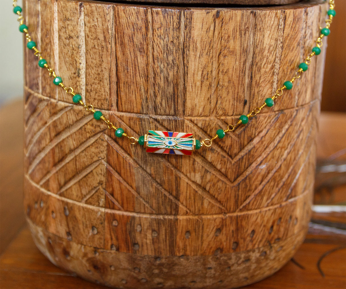 collier femme talisman perle oeil multicolore - caurisandco