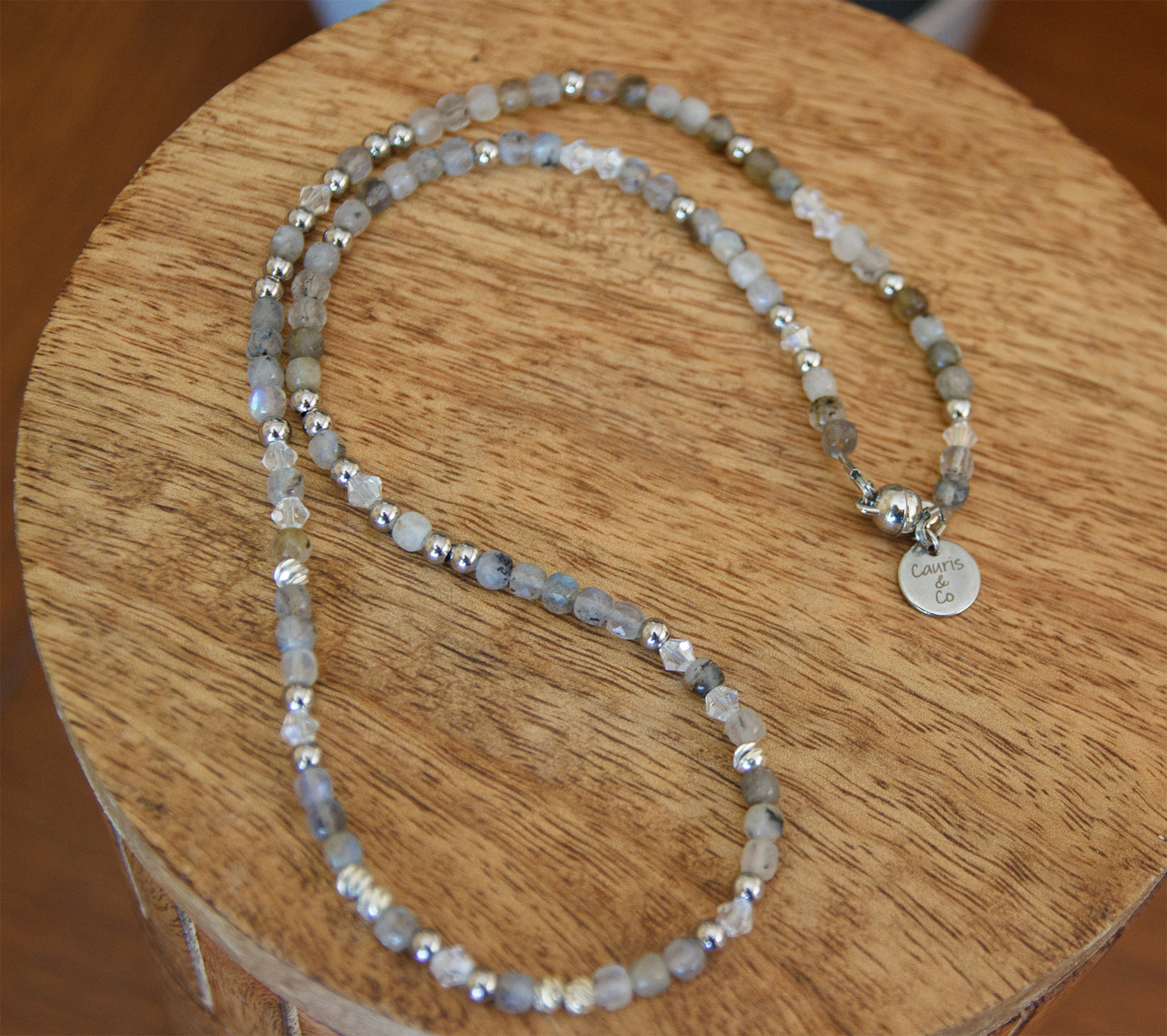 Collier Femme Labradorite Facettée & Perle en Cristal  Pièce Unique Artisanale