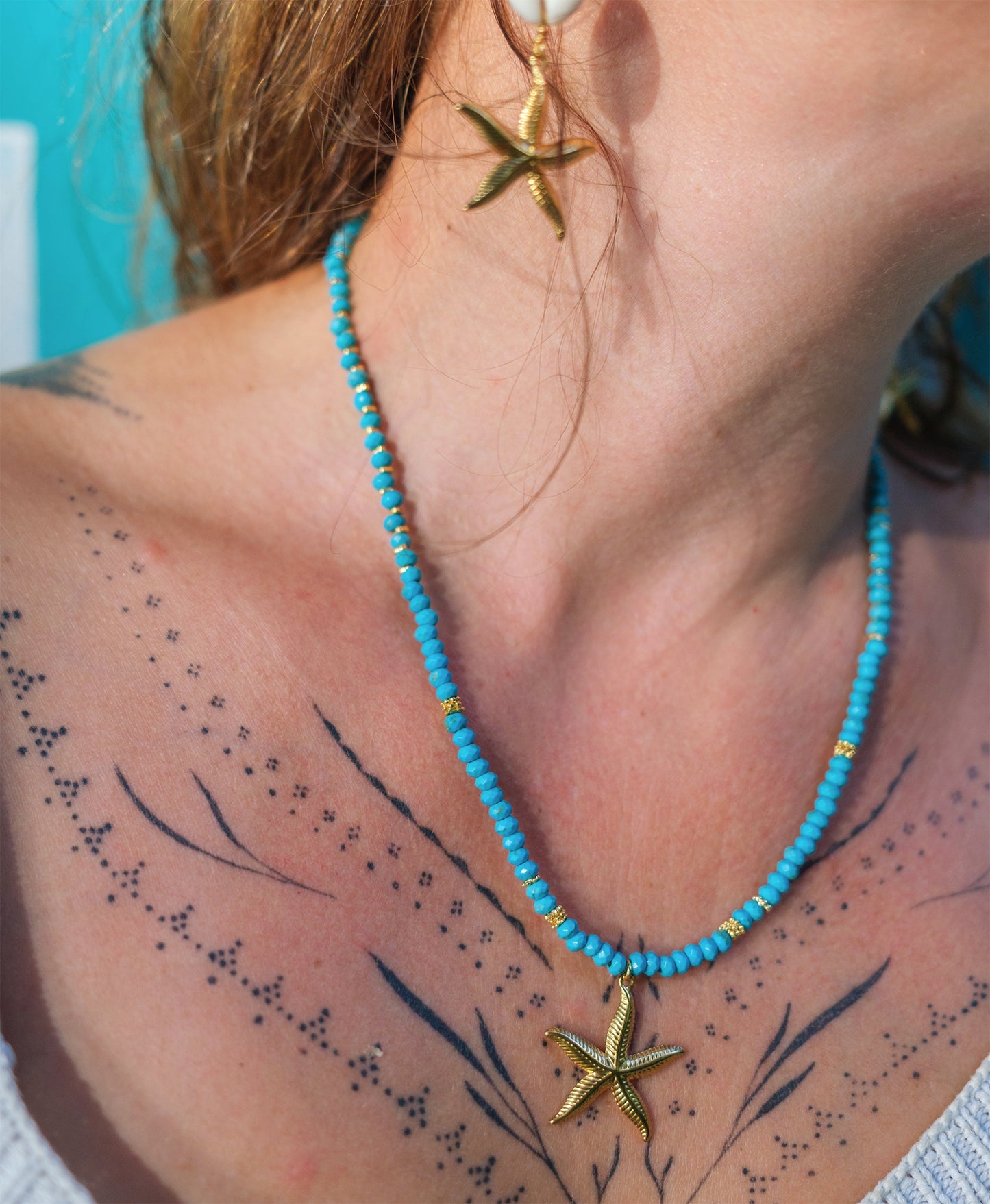 Collier Femme en Howlite Turquoise & Etoile de mer