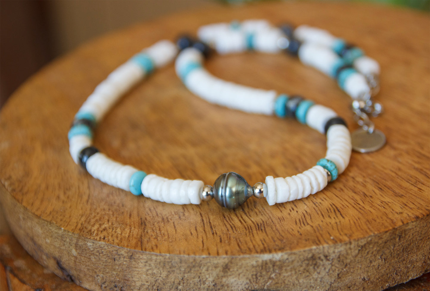 Collier Homme Heishi Coquillages, Agate Turquoise & Abalone  Pièce Unique