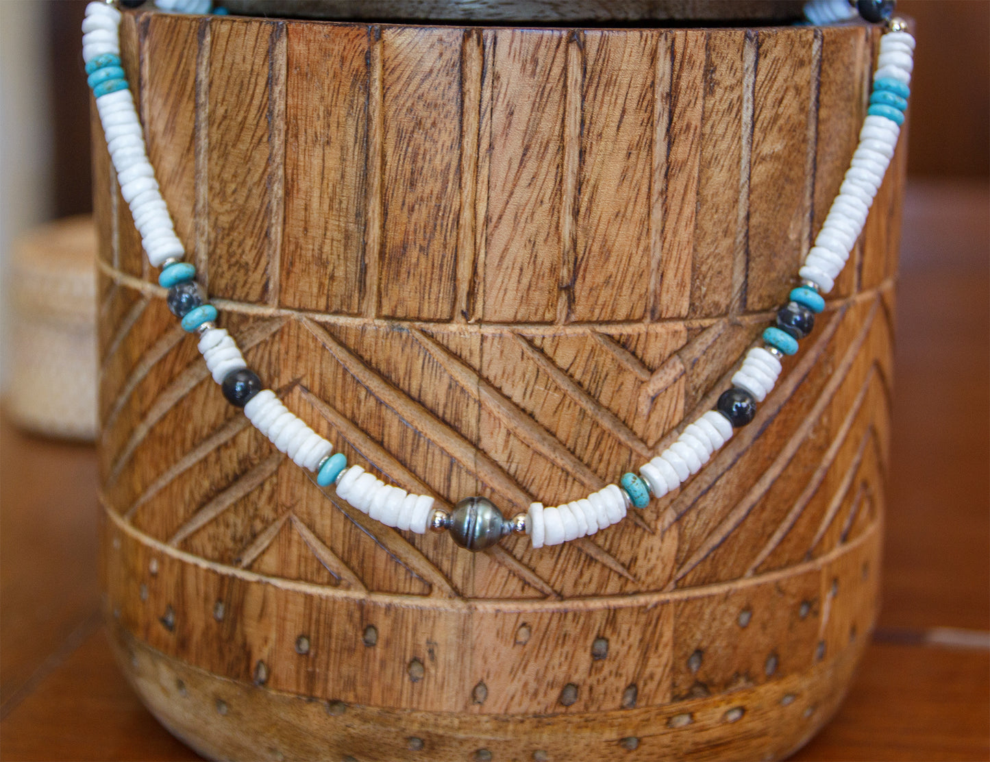 Collier Homme Heishi Coquillages, Agate Turquoise & Abalone  Pièce Unique