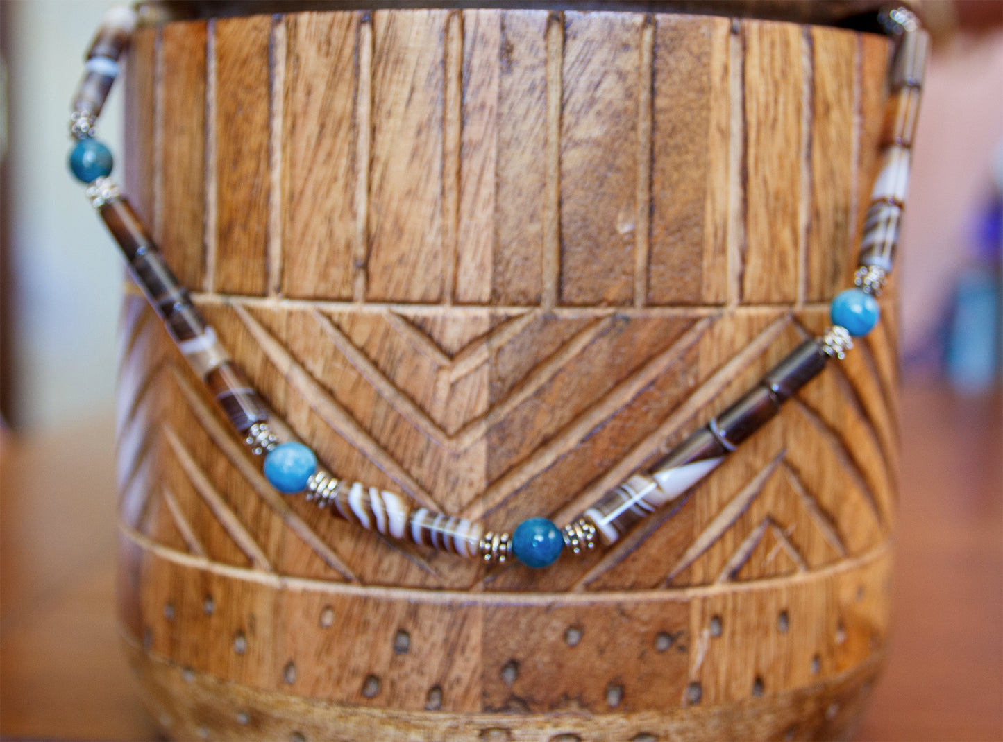 Collier Homme Agate Rayée Marron & Apatite