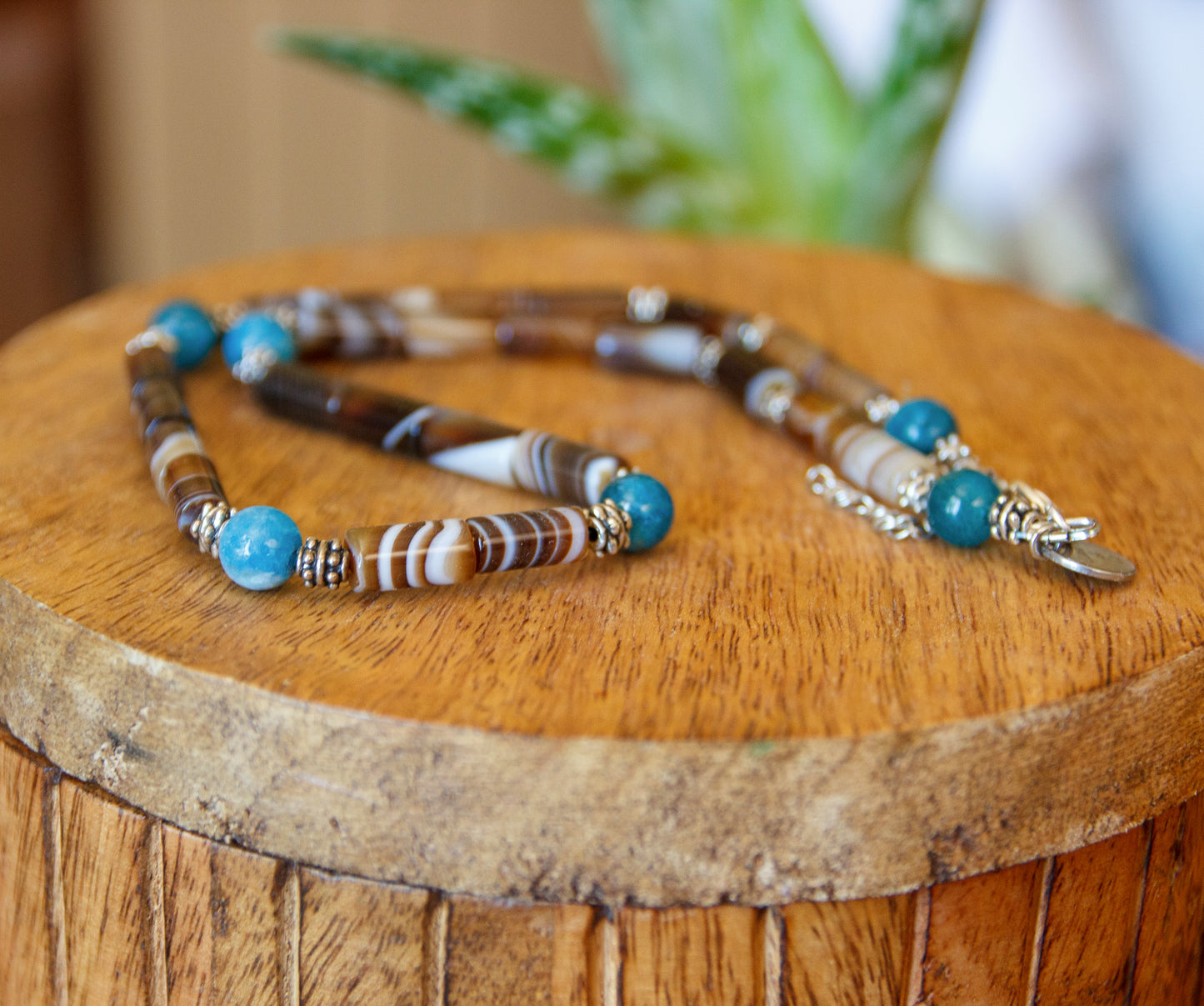 Collier Homme Agate Rayée Marron & Apatite