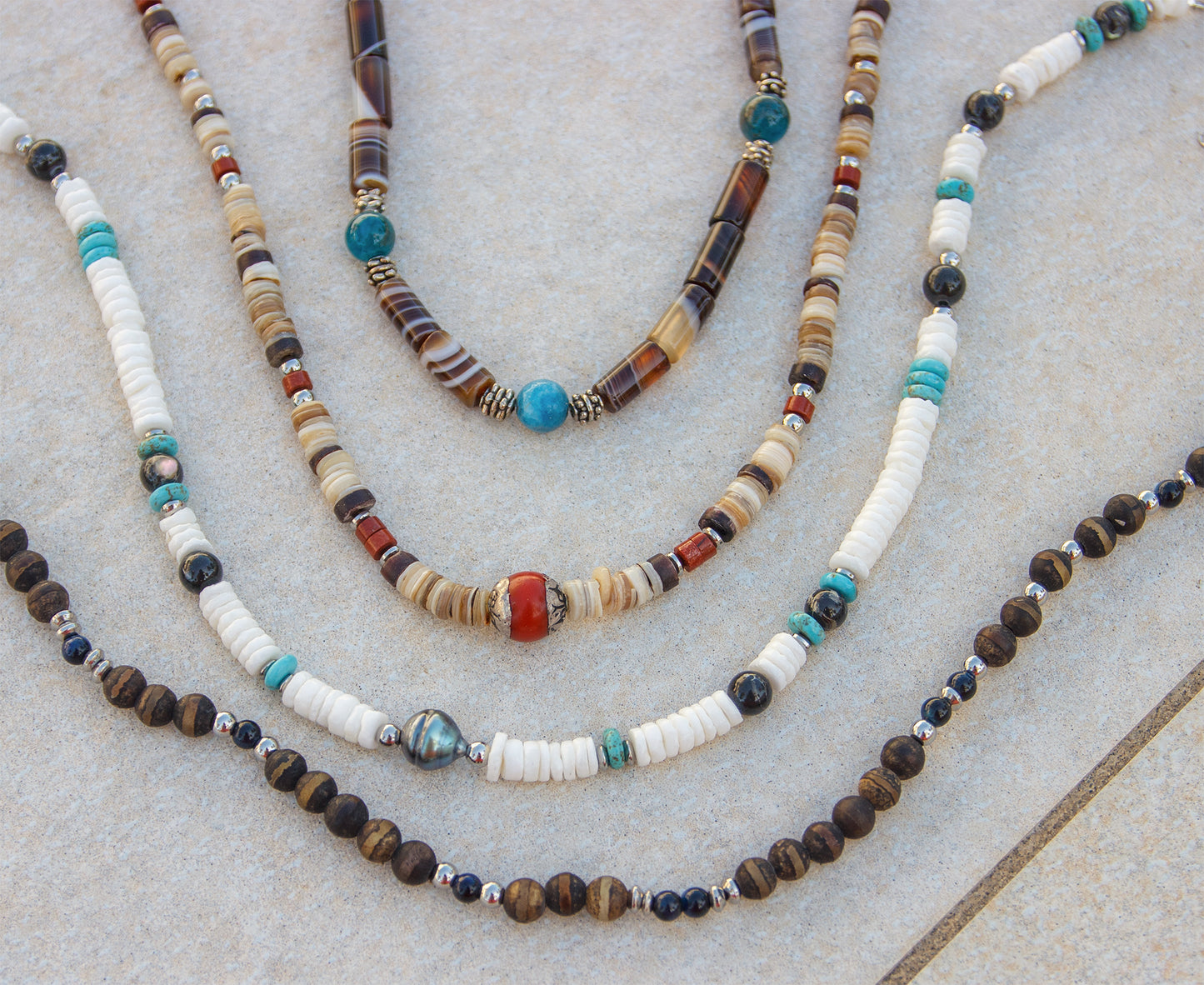 Collier Homme Agate Rayée Marron & Apatite