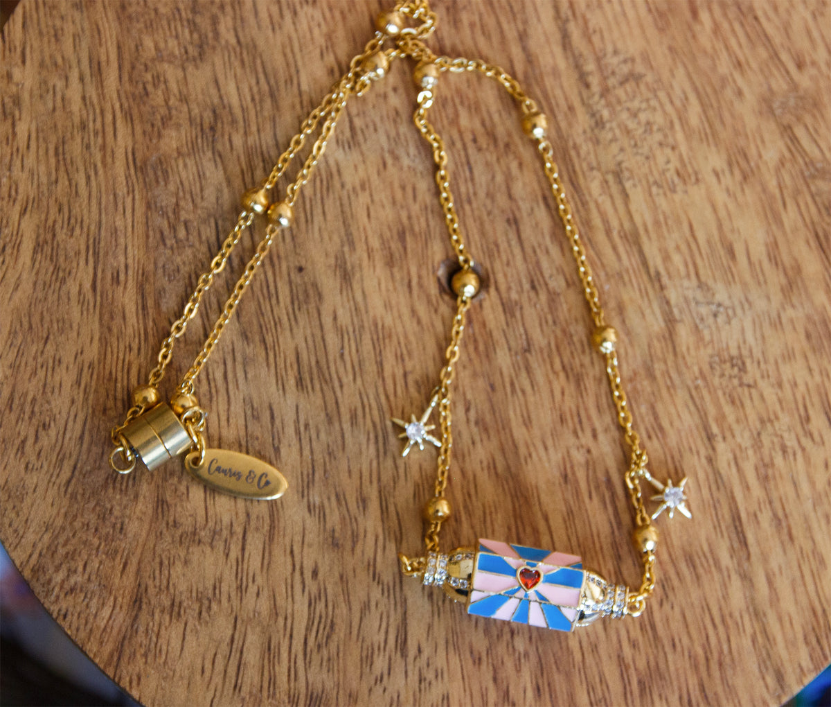 collier femme talisman coeur et petites etoiles