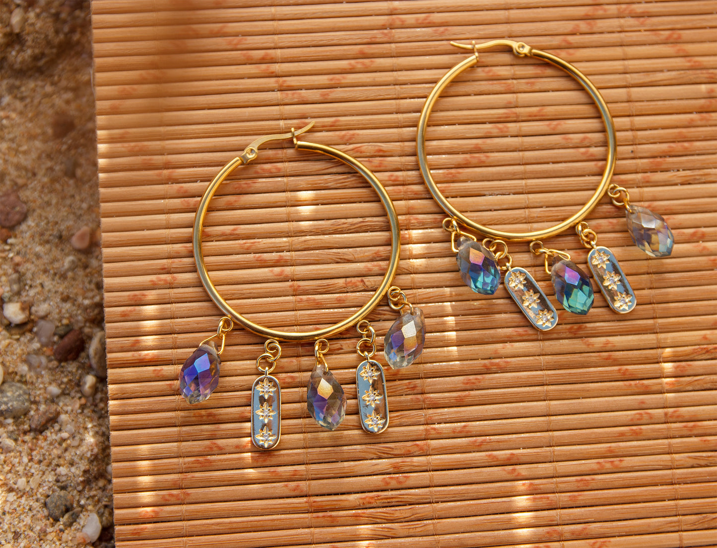 Créole à breloque goutte et pendentif étoilé