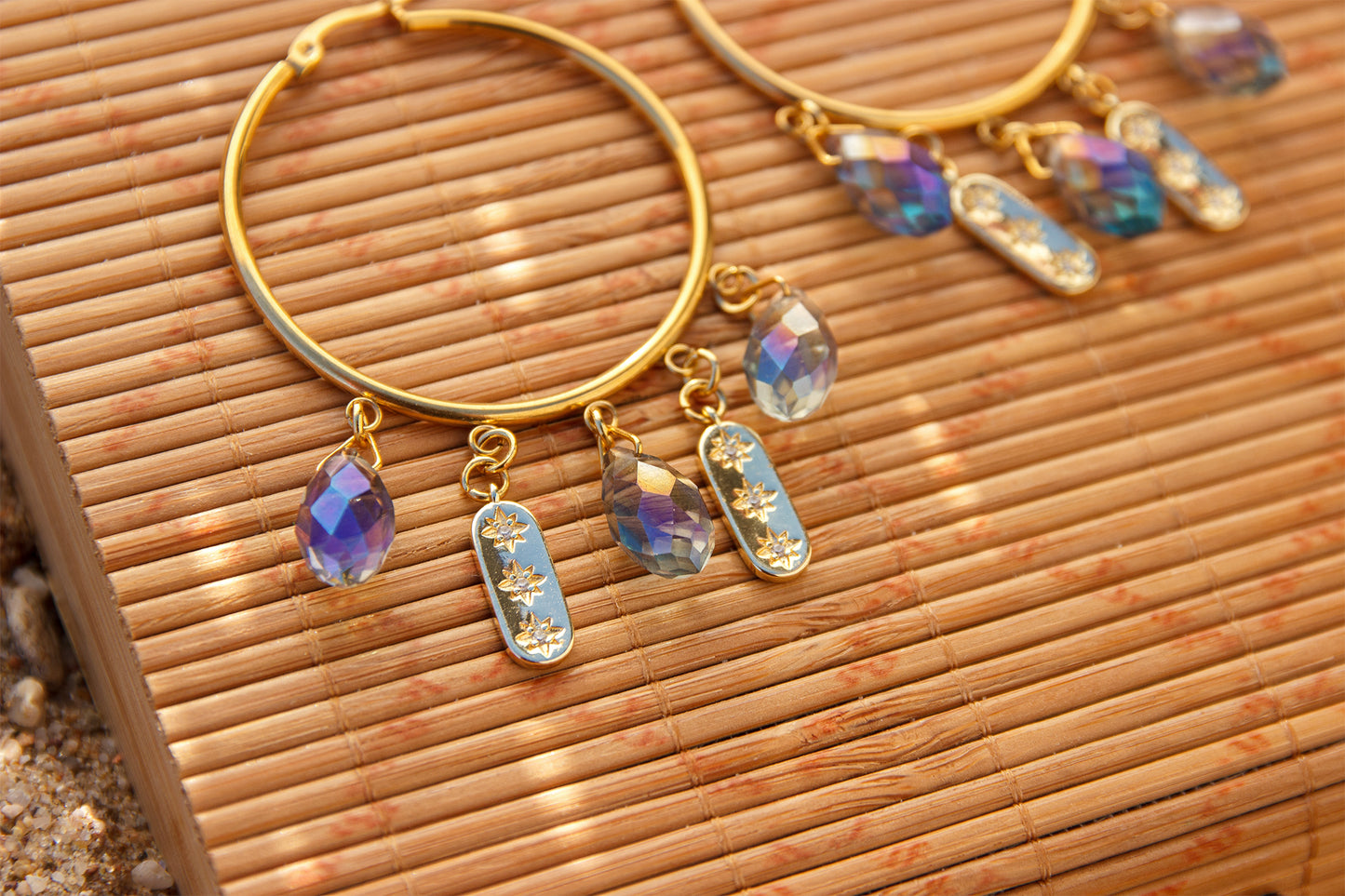 Créole à breloque goutte et pendentif étoilé