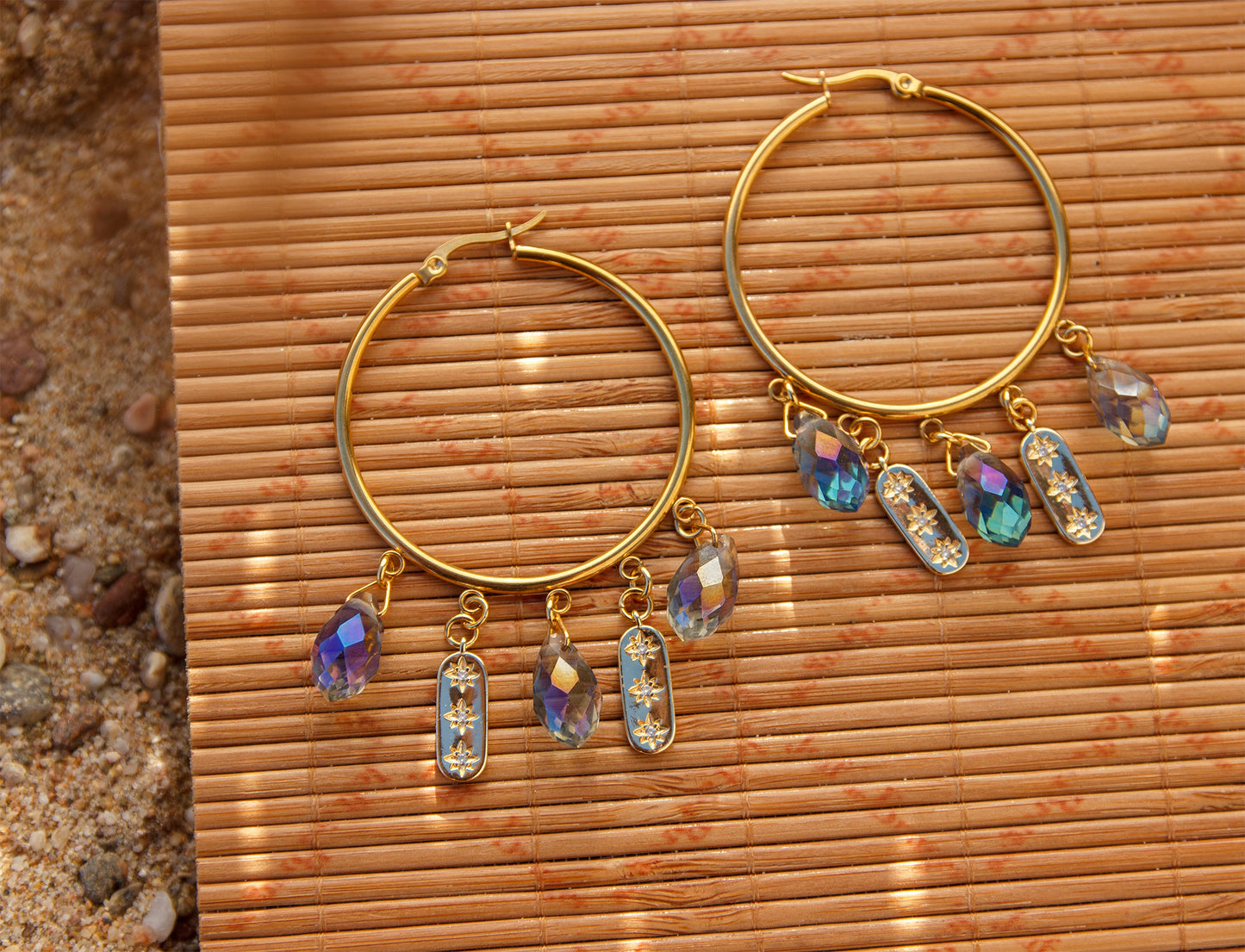 Créole à breloque goutte et pendentif étoilé