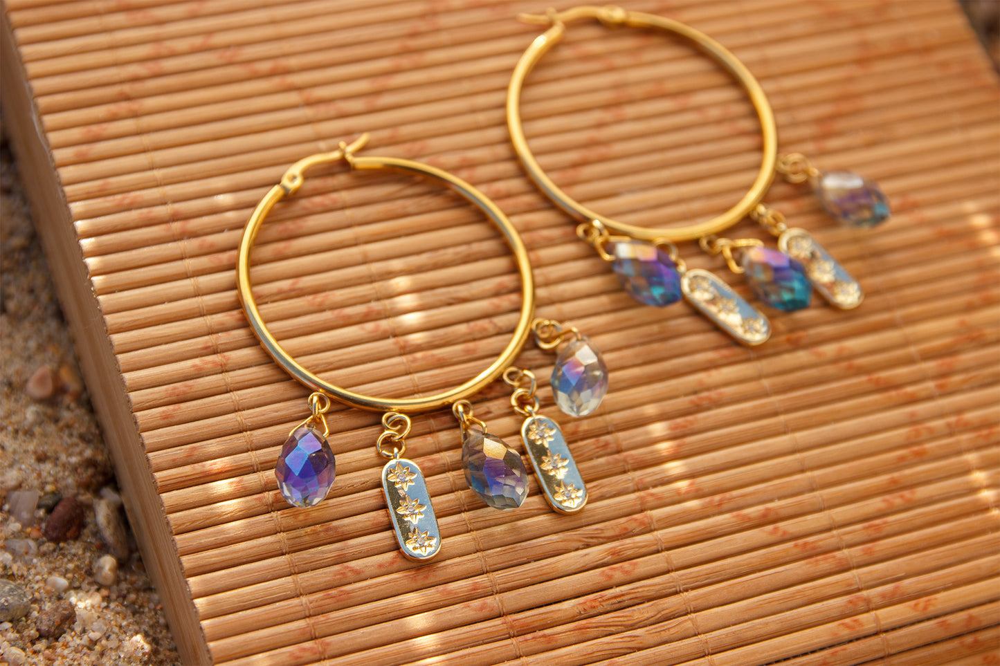 Créole à breloque goutte et pendentif étoilé