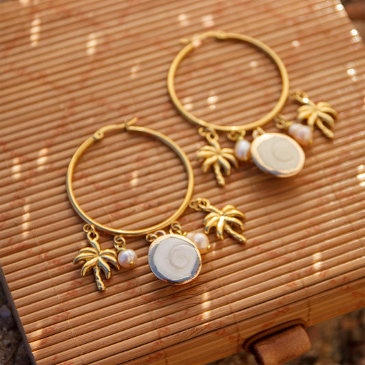 Boucle d'oreille à breloque oeil de ste lucie et palmier