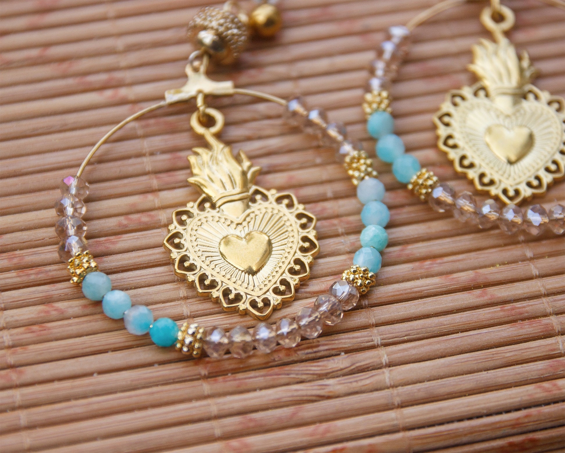 boucle d'oreille ronde perle amazonite ex voto - caurisandco