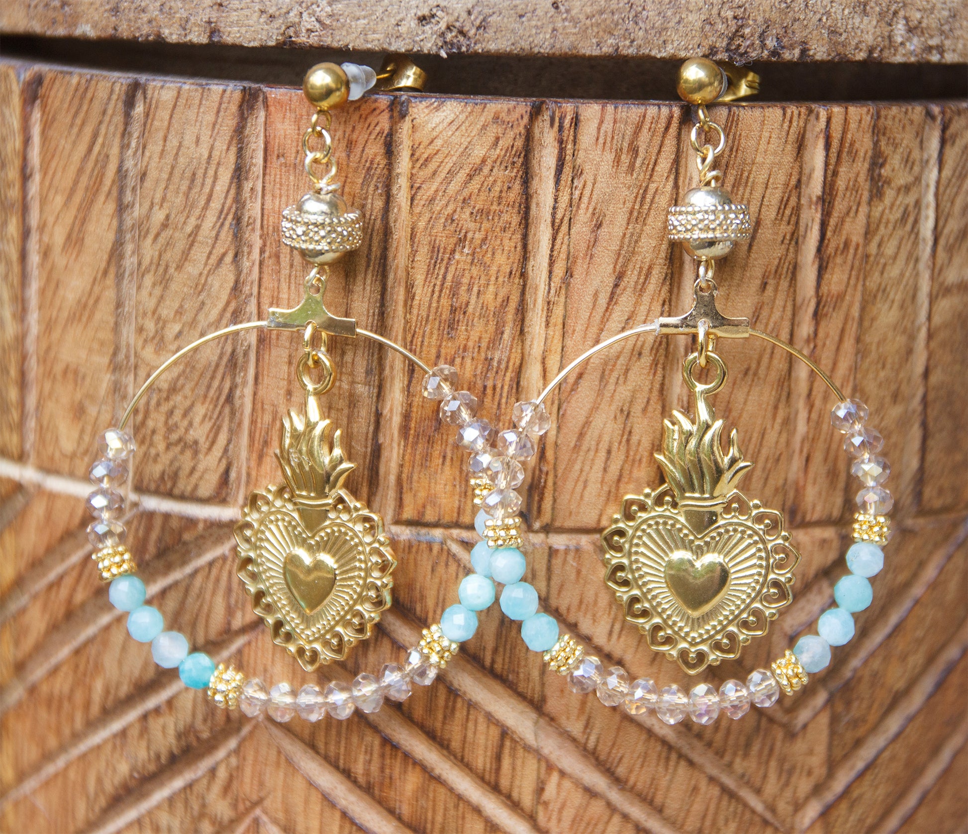 boucle d'oreille ronde perle amazonite ex voto - caurisandco