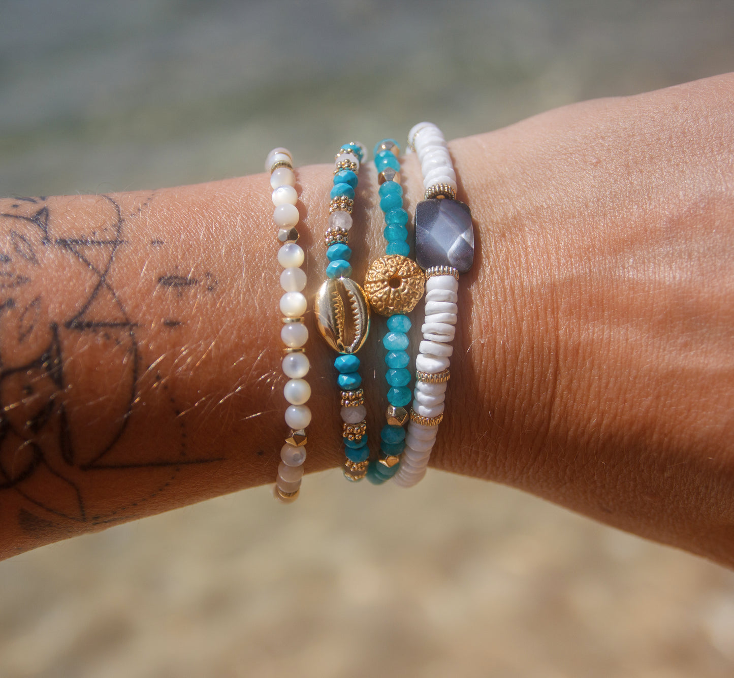 Bracelet Heishi Coquillage et nacre rectangulaire