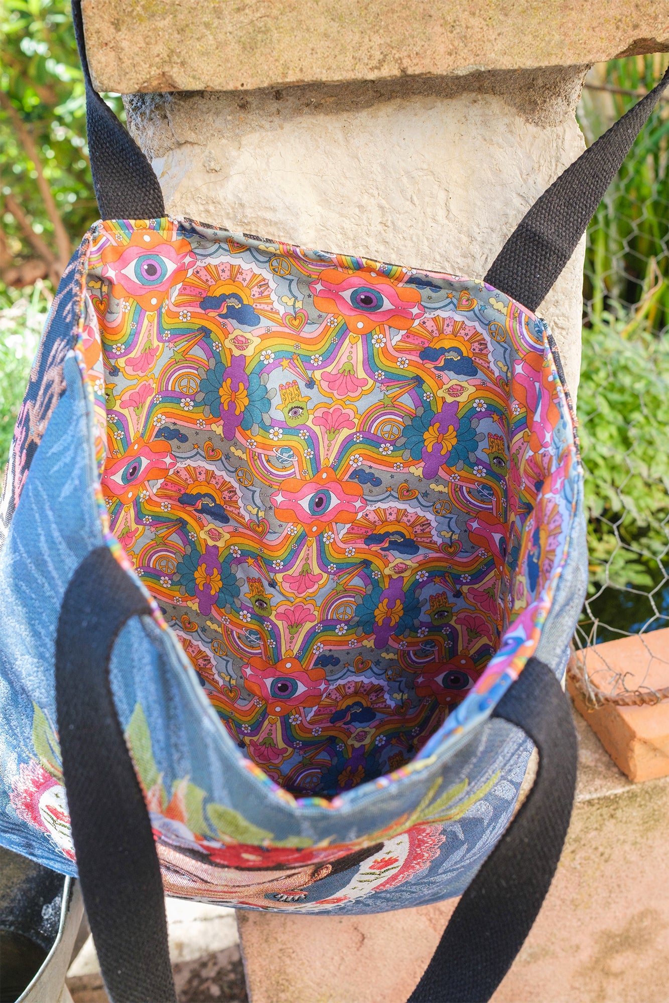 sac tote bag Frida verso mandala 45*45 cm  doublure coton hippie fait main PIECE UNIQUE - caurisandco