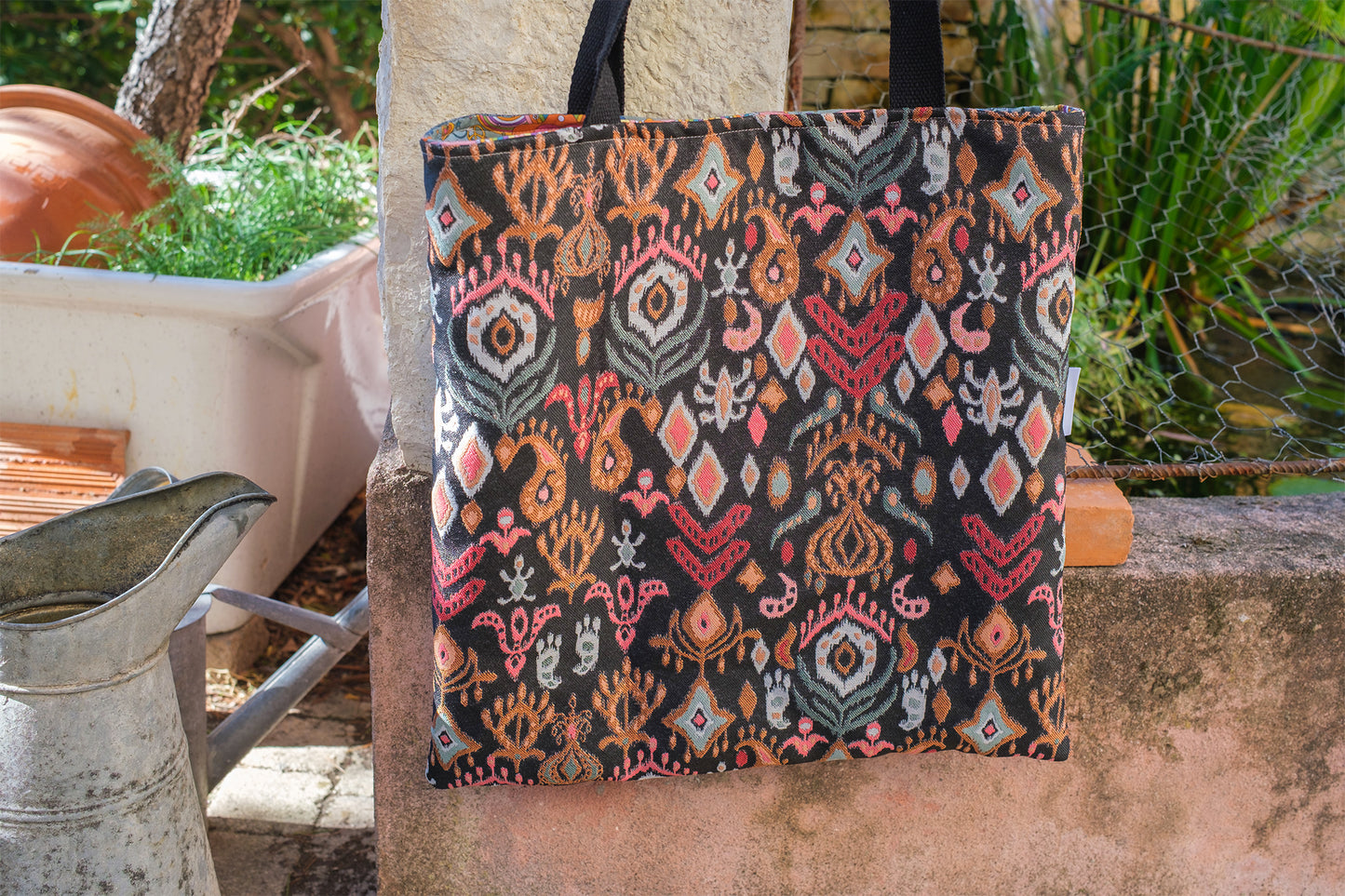 sac tote bag Frida verso mandala 45*45 cm  doublure coton hippie fait main PIECE UNIQUE - caurisandco