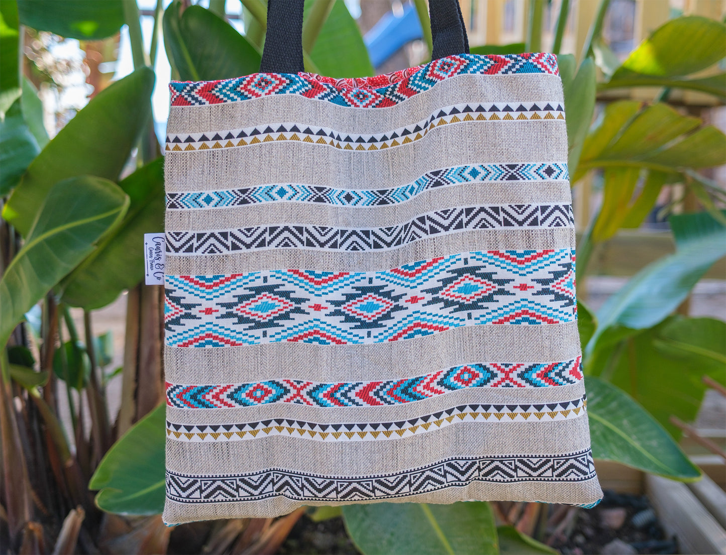 Tote bag aztec en jacquard blanc et noir 40*45 cm