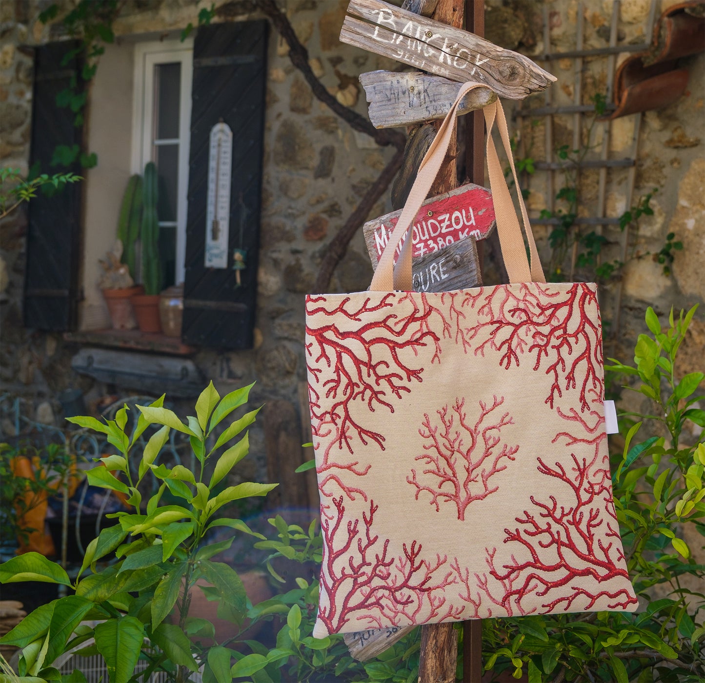 Tote Bag Femme Corail en Jacquard Tissé en France & Doublure Wax Pièce Unique